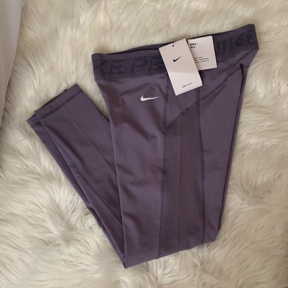 NIKE PRO Training Dri-Fit Mid Rise 7/8 Mesh Leggings in Purple Sz SMALL - Picture 8 of 9